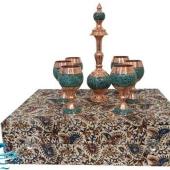 ست تنگ و جام مس و فیروزه کوبی با جعبه قلمکاری