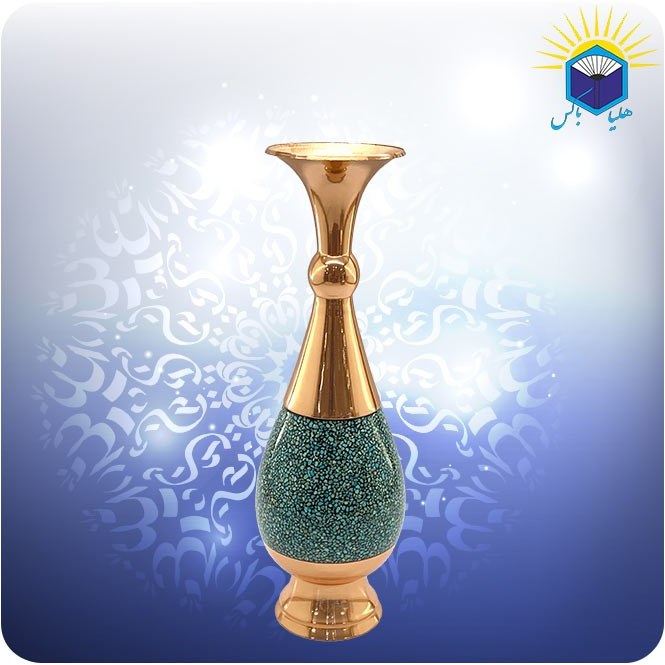 گلدان مس و فیروزه کوبی طرح صراحی ۳۰ سانتی