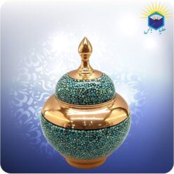 قندان سیبی مس و فیروزه کوب 27 سانت