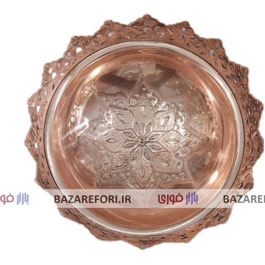 آجیل خوری مس و فیروزه با ارتفاع 20 سانتی متر با قطر 18سانتی متر کد 75 برند قلمستان – بازار فوری