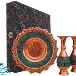 باکس هدیه گلدان و بشقاب مس و فیروزه کوبی