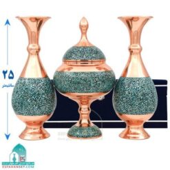 ست فیروزه کوبی سه تکه گلدان و شکلات خوری اندازه 25 سانتیمتر