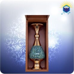 گلدان مس و فیروزه کوبی طرح صراحی ۱۶ سانتی با جعبه MDF چرمی
