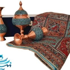 ست هدیه ظروف فیروزه کوبی و رومیزی ترمه