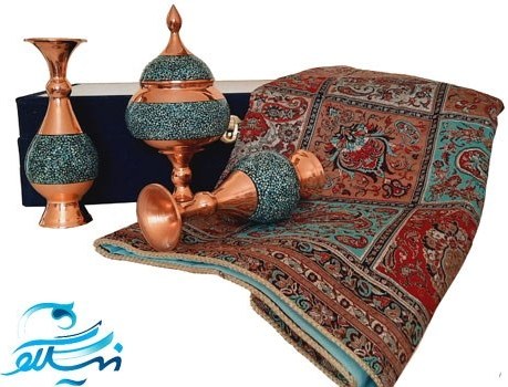 ست هدیه ظروف فیروزه کوبی و رومیزی ترمه