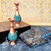 ست جفت گلدان فیروزه کوب 20 سانتی و رومیزی ترمه ابریشم