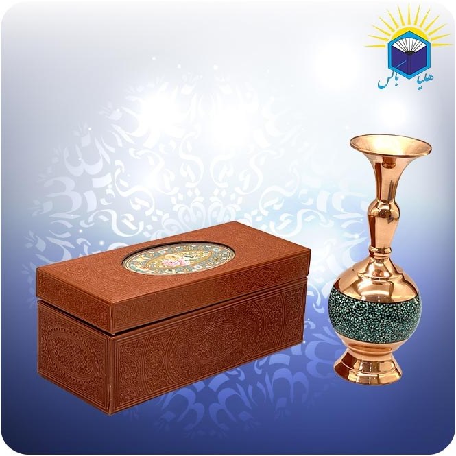 گیلاسی مس و فیروزه کوب 20 سانت با جعبه ام دی اف چرمی