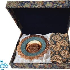 ست هدیه بشقاب فیروزه کوبی و رومیزی قلمکاری