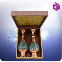 ست دو گلدان صراحی مس و فیروزه کوب 20 سانتی با جعبه گالینگور