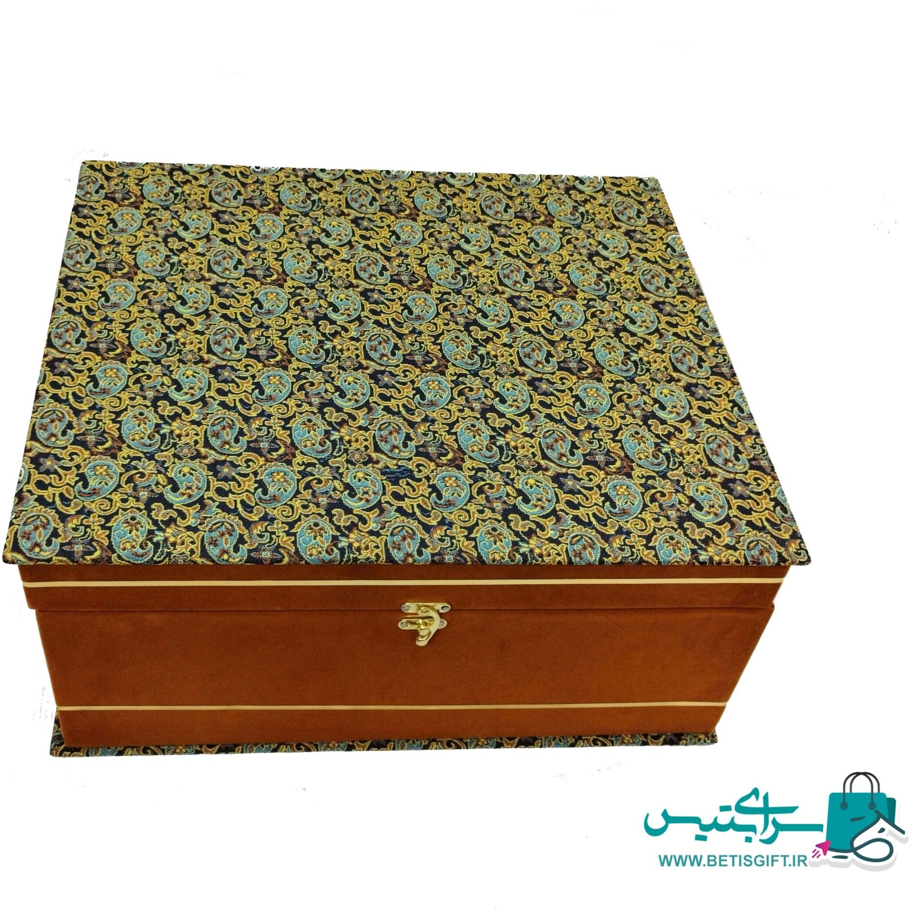 ست هدیه جفت گلدان 20 و شکلات خوری 30 فیروزه کوب به همراه جعبه هدیه روکش ترمه