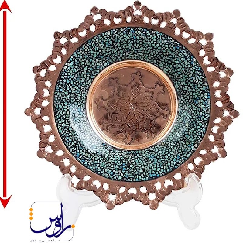 ست بشقاب فیروزه و گلدان صراحی فیروزه کوب با جعبه طرح مینا