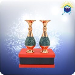 ست دو گلدان صراحی مس و فیروزه‌کوب ۱۶ سانتی‌متری با جعبه MDF گالینگور