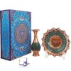 ست بشقاب فیروزه و گلدان صراحی فیروزه کوب با جعبه طرح مینا
