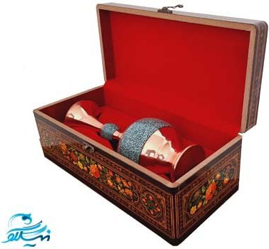 گلدان تنه گرد فیروزه کوبی 25 سانتی با جعبه دکوپاژ