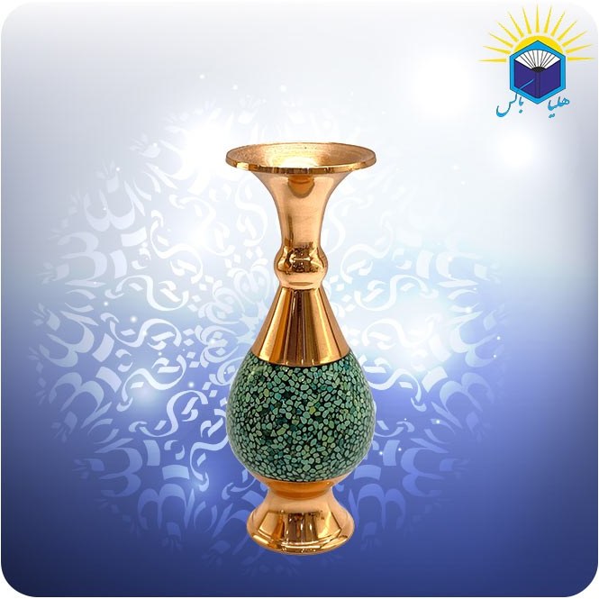گلدان مس و فیروزه کوبی آقاجانی طرح صراحی ۱۴ سانتی