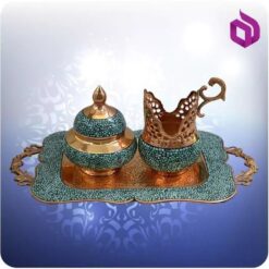 سرویس چایخوری مس و فیروزه کوب تک نفره شمائی