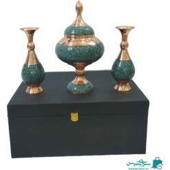 ست هدیه جفت گلدان و شکلات خوری فیروزه کوب به همراه جعبه هدیه