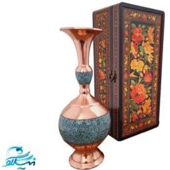 گلدان تنه گرد فیروزه کوبی 25 سانتی با جعبه دکوپاژ