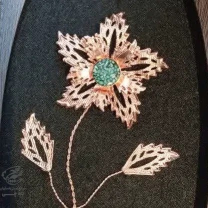 قاب گل مسی فیروزه کوبی تک گل با گلدون