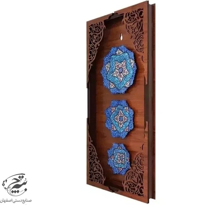 تابلو بشقاب میناکاری سری سه تایی چوبی
