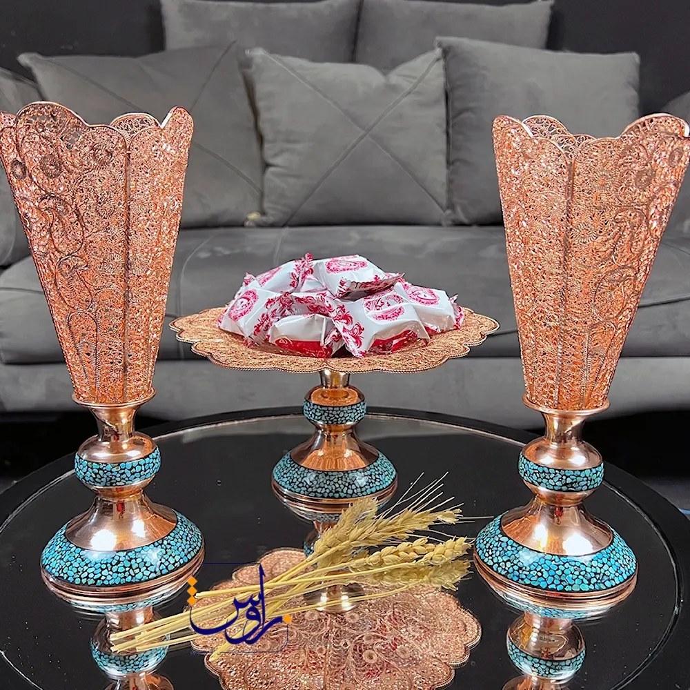 گلدان بیشین فیروزه کوب و ملیله کاری