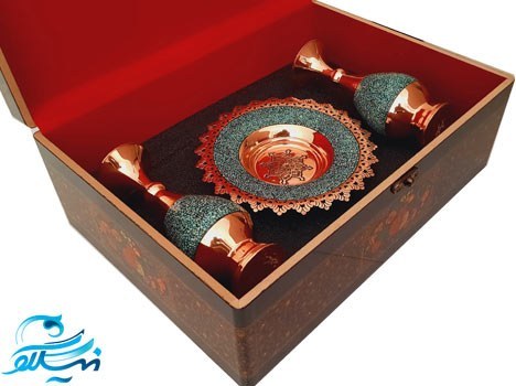 پک هدیه گلدان و بشقاب فیروزه کوبی و مس