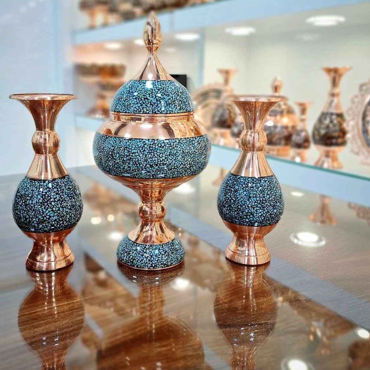 ست گلدان و شکلات خوری فیروزه کوبی