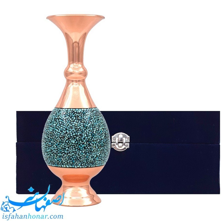 گلدان فیروزه کوبی مسی 20 سانتیمتری با جعبه مخمل