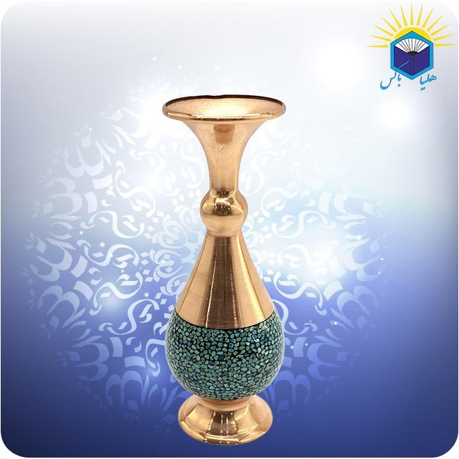 گلدان مس و فیروزه کوبی طرح صراحی ۱۶ سانتی