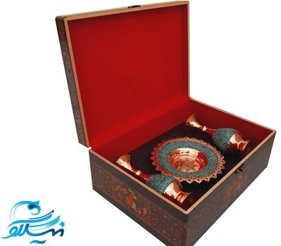 پک هدیه گلدان و بشقاب فیروزه کوبی و مس