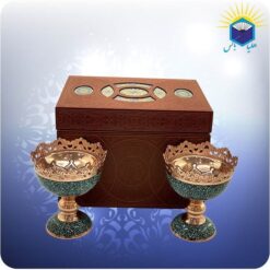 ست دو آجیل خوری 11 سانت مس و فیرزه کوب با جعبه ام دی اف چرمی