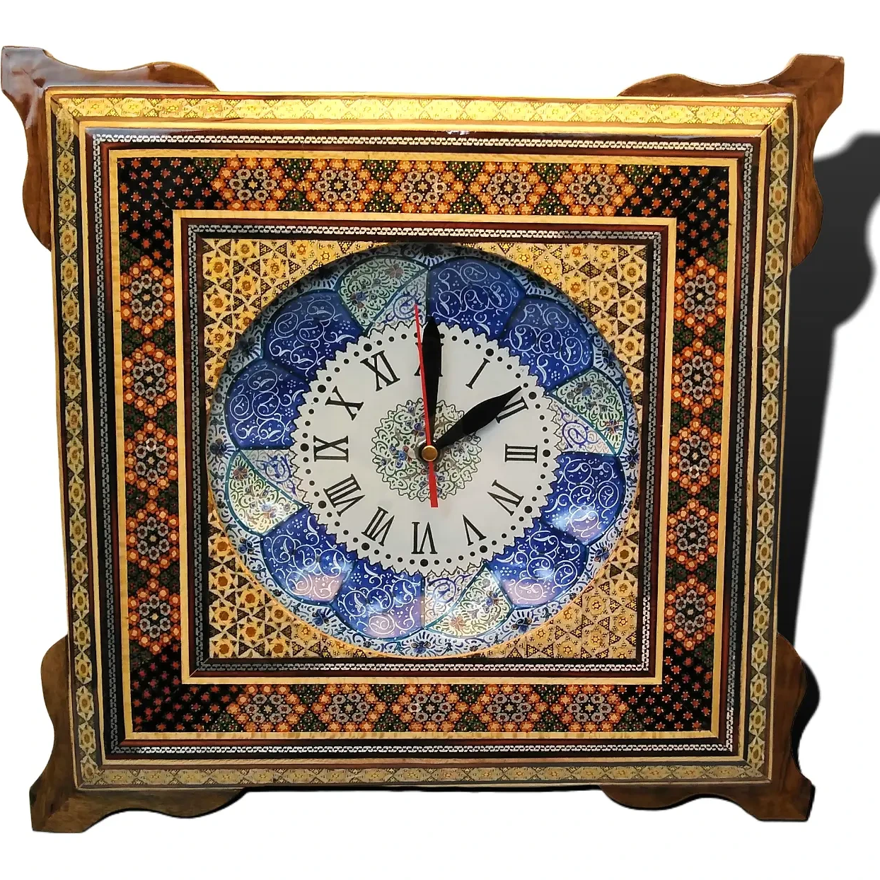 ساعت دیواری خاتم کاری و میناکاری (ابعاد36*36)