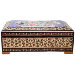 جعبه جواهرات خاتم کاری طرح گل و مرغ استخونی