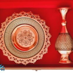 پک هدیه گلدان و بشقاب مس و خاتم با جعبه نفیس