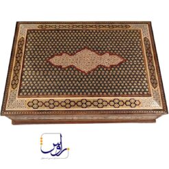 جعبه تی بگ و دمنوش خاتم کاری مدل رو خاتم طرح صلیبی