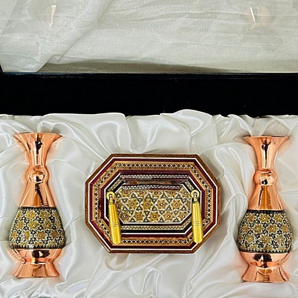 هدیه سازمانی خاتمکاری شامل گلدان و جاخودکاری