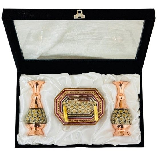 هدیه سازمانی خاتمکاری شامل گلدان و جاخودکاری