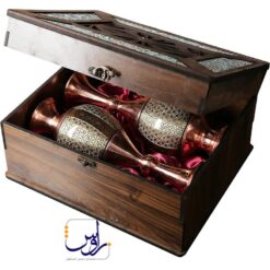 پک هدیه جفت گلدان صراحی 30 خاتم کاری با جعبه چوب و ترمه