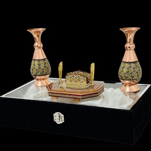 هدیه سازمانی خاتمکاری شامل گلدان و جاخودکاری
