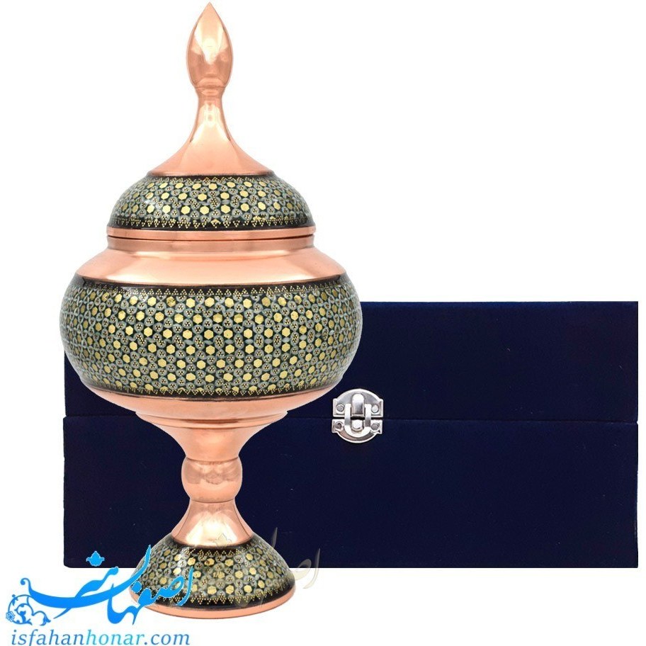 شکلات خوری مسی خاتم کاری 27 سانتیمتری با جعبه مخمل
