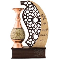 تندیس گلدان مس و خاتم 20 سانتی طرح مهر و ماه