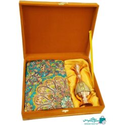 ست هدیه گلدان 20 خاتم کاری اعلاء و رومیزی ترمه 1*1 به همراه جعبه هدیه ترمه