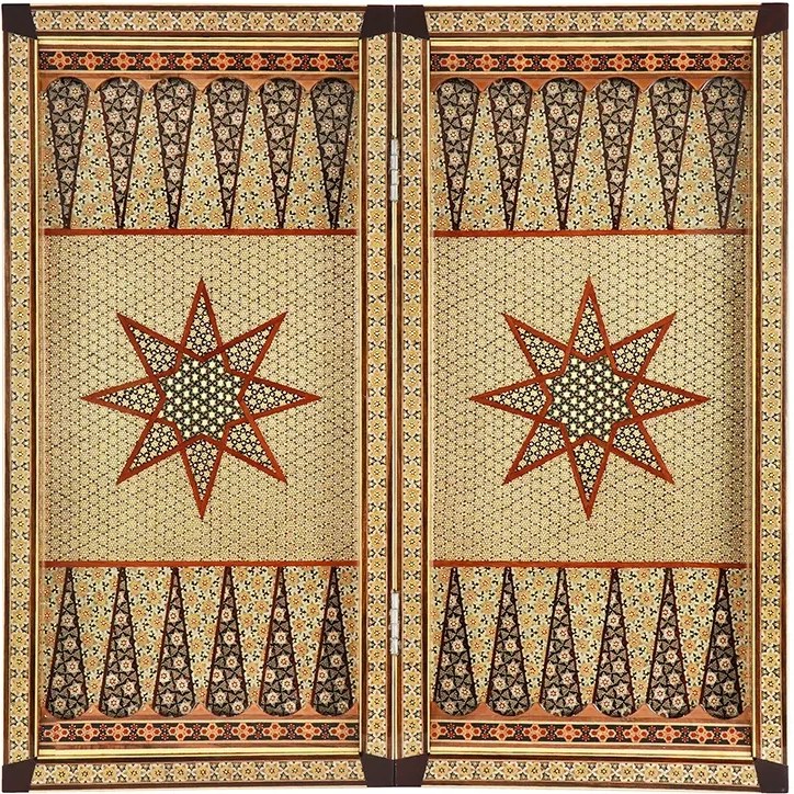 تخته نرد – شطرنج 50 خاتم طرح خورشیدی مشکی طلایی