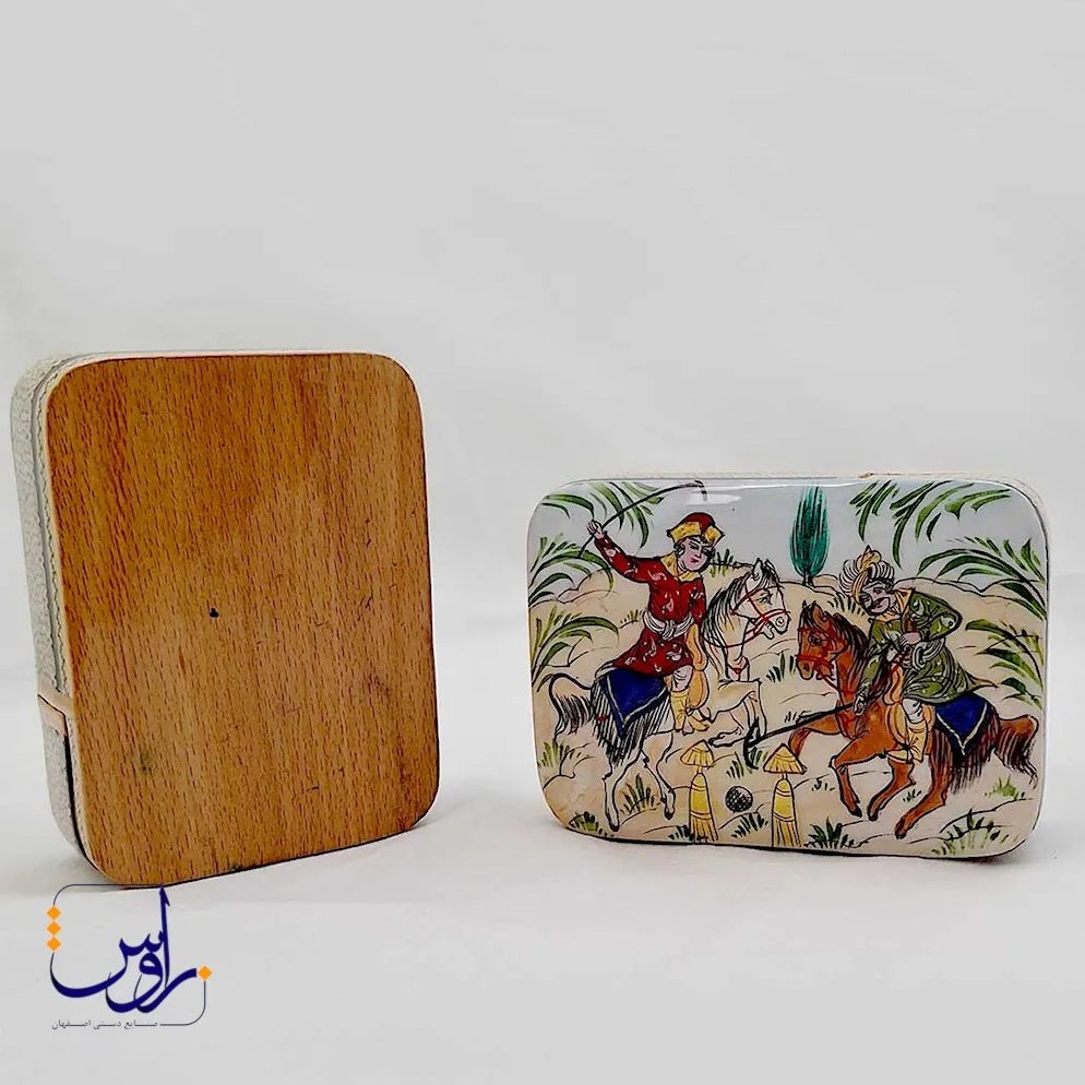جعبه پاسور خاتم کاری طرح چوگان مصور