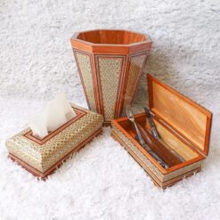 ست خاتم کاری نفیس ( جعبه دستمال کاغذی جعبه کارد و چنگال سطل پذیرایی )
