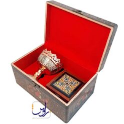 پک هدیه آجیل خوری 11 خاتم کاری و جعبه کاشی 11 با جعبه دکوپاژ