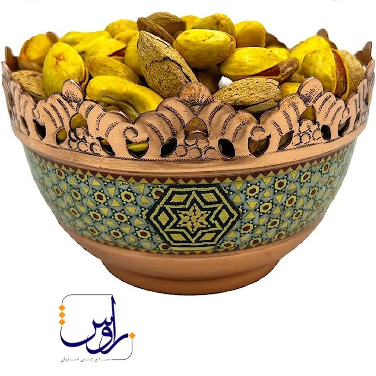 کاسه و بشقاب شبکه بری مس و خاتم