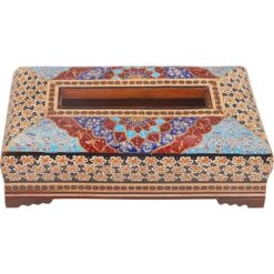 جعبه دستمال کاغذی خاتم تخمه دار چوبی نقاشی اسلیمی