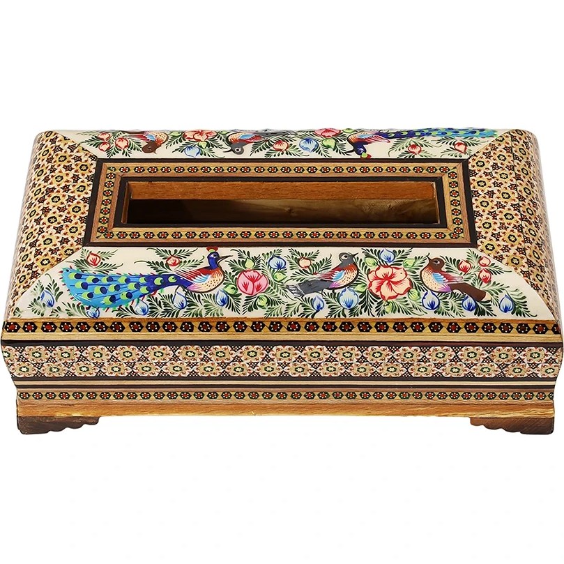 جعبه دستمال کاغذی خاتم معمولی نقاشی گل مرغ