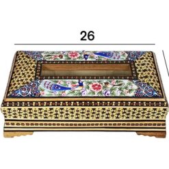 جعبه دستمال کاغذی خاتم چوبی نقاشی گل مرغ